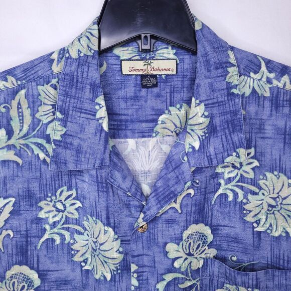 Tommy Bahama Silk Shirt Mens XL Floral Blue Tropical Camp Hawaiian - Picture 2 of 10